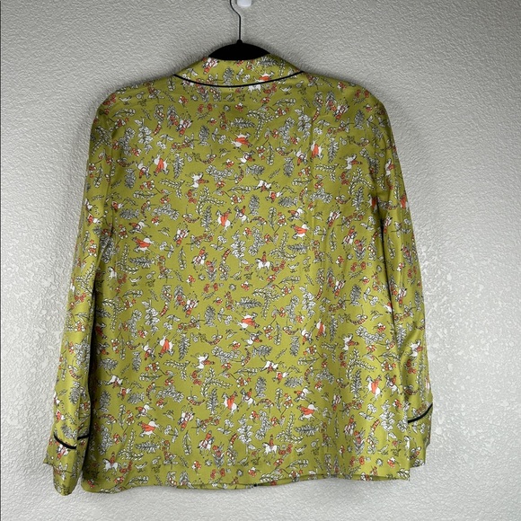 J. Crew with Drake's Horseback Rider Green 100% Silk Button Up Pajama Top Size 8 - Picture 4 of 7